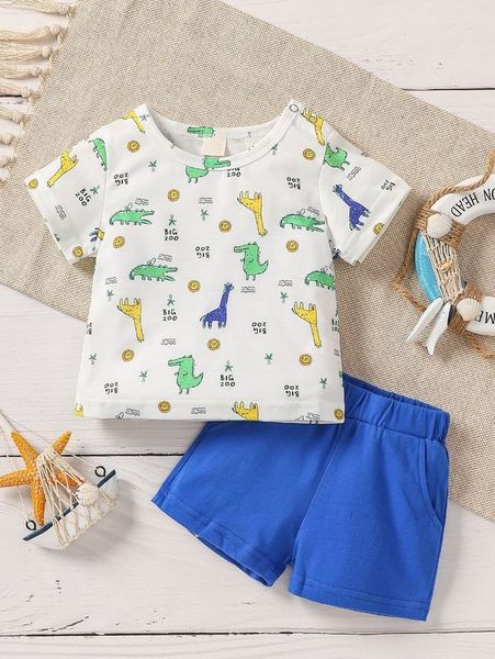 

baby cartoon and letter graphic tee & shorts she01, White