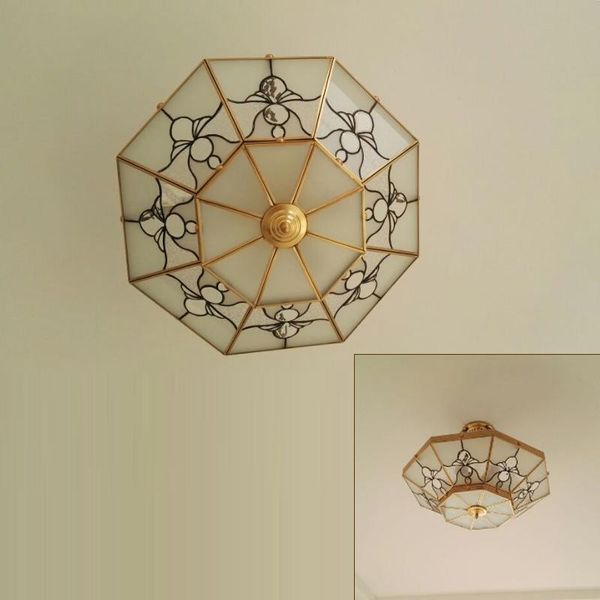 

ceiling lights american style glass umbrella led fixture copper lamp modern luster e14 bulb living room post