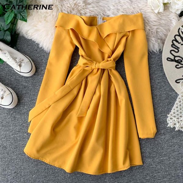 

women summer solid color off shoulder long sleeve big swing mini dress bohemian beach fashion casual party dresses, Black;gray