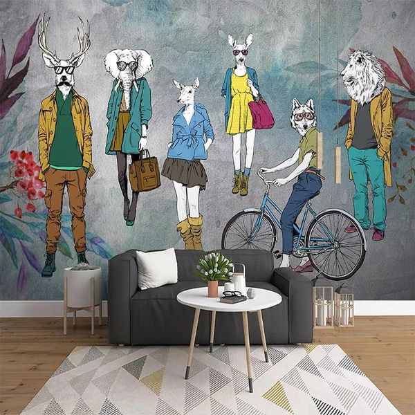 

wallpapers drop waterproof wallpaper 3d hand-painted animals figure creative art murls clothing store removable wall stickers