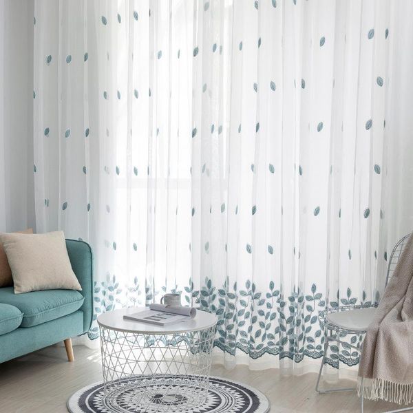 

curtain & drapes blue leaves embroidered tulle curtains for living room bedroom,sheer kitchen modern window screening customize
