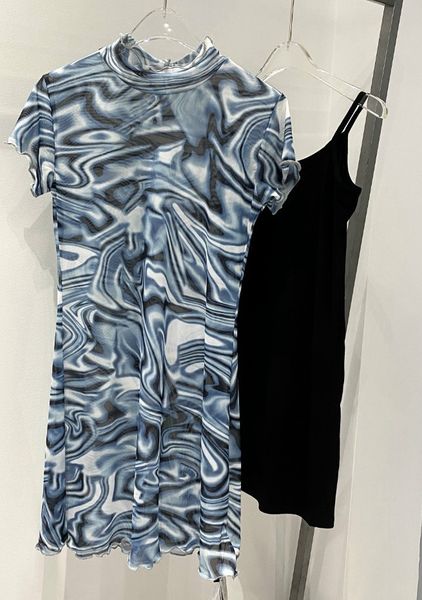 

dress two-piece blue-gray water grain slim mesh with wooden ears u2jo, Black;gray