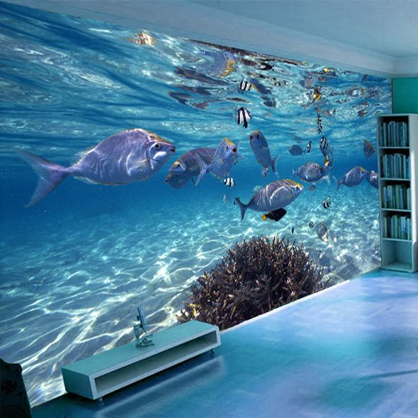 Carta da parati fotografica personalizzata 3D mondo sottomarino stereoscopico di pesci marini viventi camera dei bambini sfondo TV carta da parati murale 3D