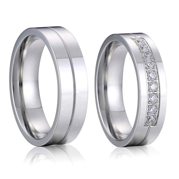 

wedding rings 2pcs couple pair set for men and women usa style stainless steel ring jewelry lover's alliance marriage gift, Slivery;golden