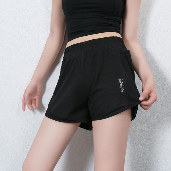

gym clothing breathable quick drying fitness pants yoga sports shorts women summer loose lined mesh stitching pockets running, White;black