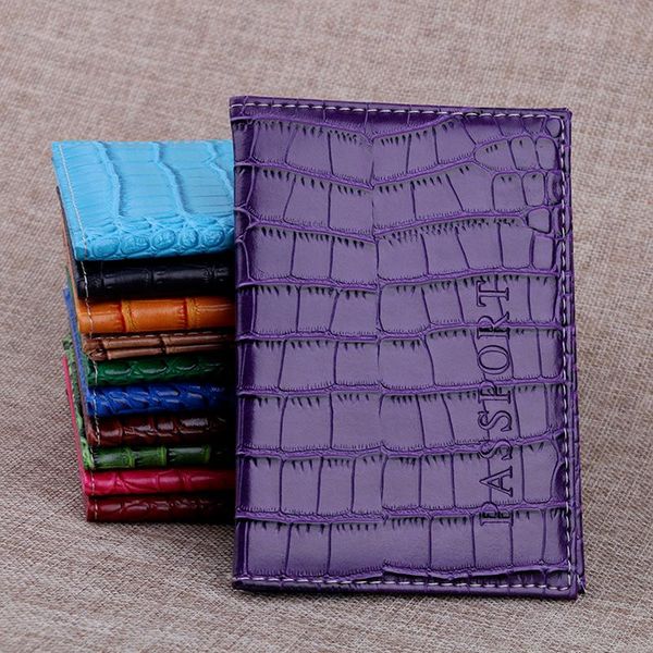 

card holders 1pcs pu leather crocodile pattern passport covers travel wallet passports cover id holder credit case porte carte, Brown;gray