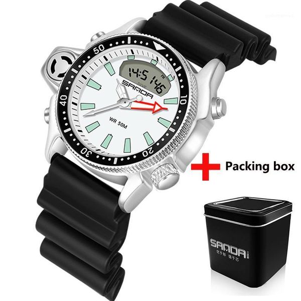 

men's electronic digital military wrist watch men 5atm waterproof quartz wristwatches man clock casual sport wristwatch, Slivery;brown