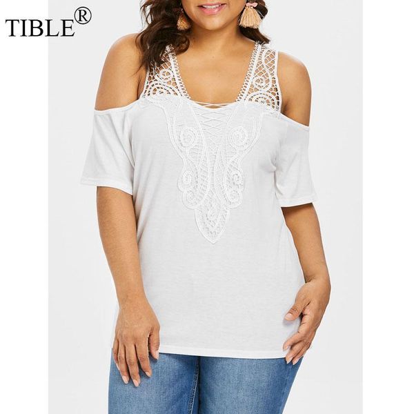 

women's blouses & shirts tible open cold shoulder plus size 5xl lace insert white womens and fashion blusas femininas elegante