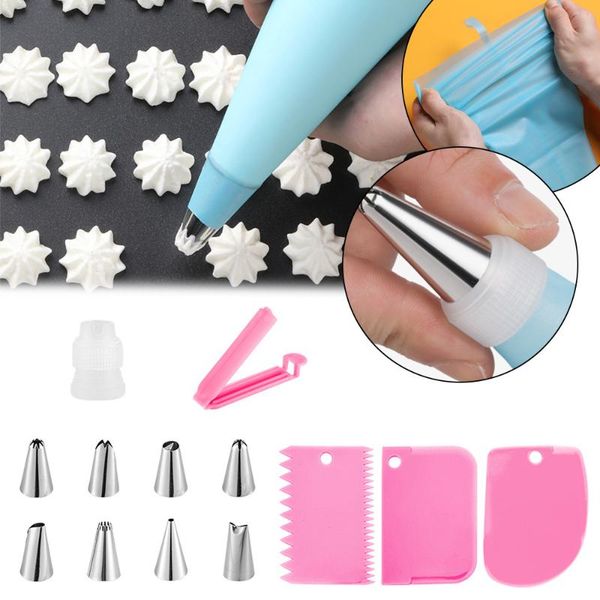 

baking & pastry tools 14pcs/set reusable icing piping nozzles set bag scraper flower cream tips converter cup diy cake decorating