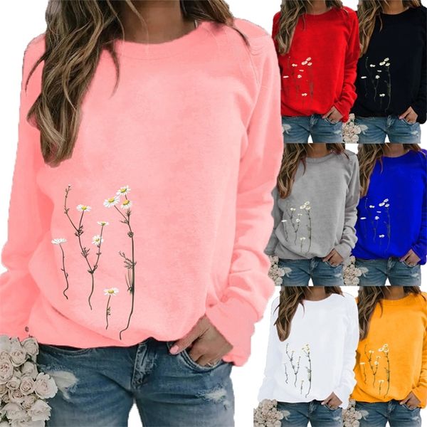 Mulheres Inverno Roupas Floral Impresso Casual Sueter Manga Longa Tops T-shirt Senhoras Redondo Pescoço Pullover Sweater 220308