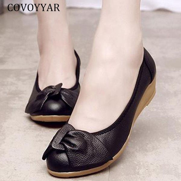 

dress shoes covoyyar 2021 bow wedges women pumps comfort genuine leather high heels woman autumn slip on round toe casual whh623, Black