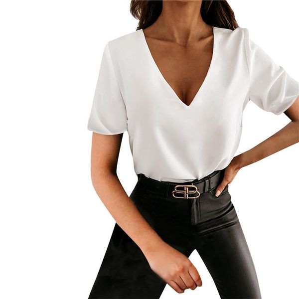 

women's blouses & shirts deep v neck lace patchwork ladies women elegant flare long sleeve solid blouse 2021 summer backless pullo, White