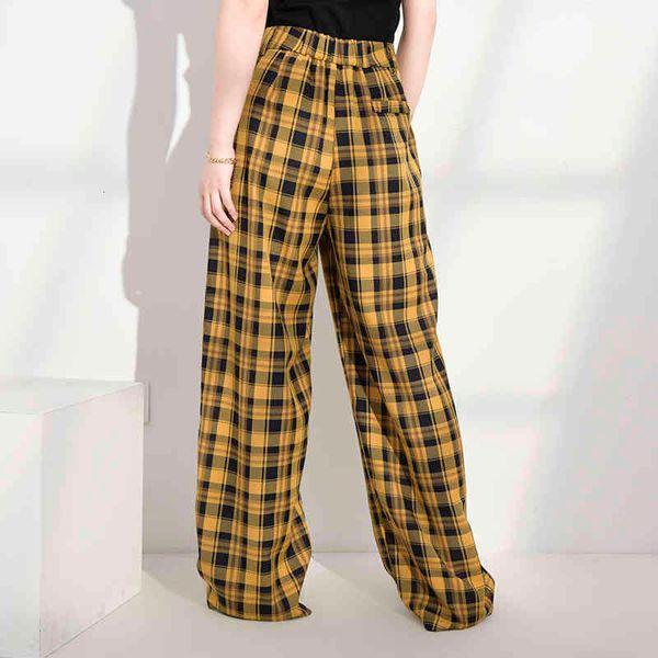 

capris fitting women's spring tide 2021 high elastic waistline yellow plaid leg pants, Black;white