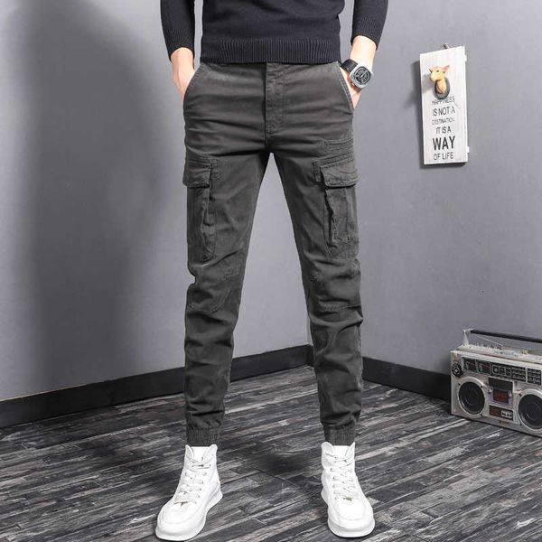 

men's jeans newly fashion designer patched big pocket casual cargo pants streetwear hip hop jogger ankle banded trousers u763, Blue