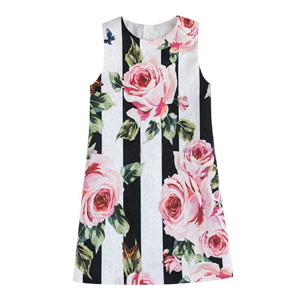 

summer sleeveless children dress fashion girl clothing o-neck printed flowers kids clothes girls 3-7 years old 210515, Red;yellow