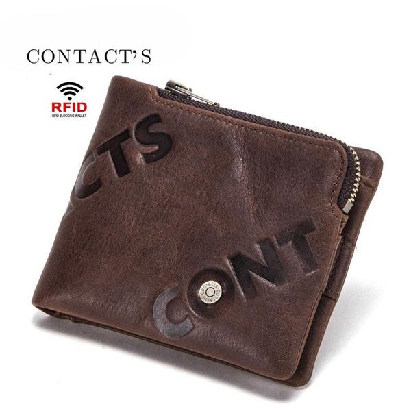 

men's purse rfid anti-theft brushed leather wallet multifunctional retro card case wallets, Red;black