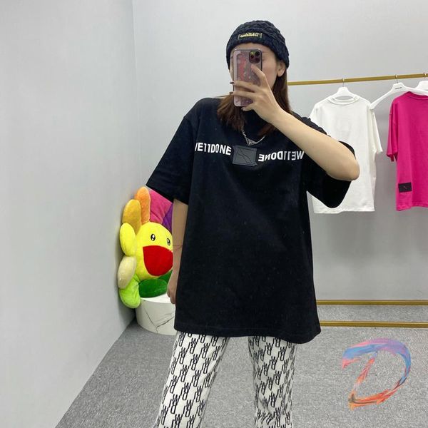 

men's t-shirts women's weiidone plastic brand small square short sleeves oversize welldone casual tshirts, White;black