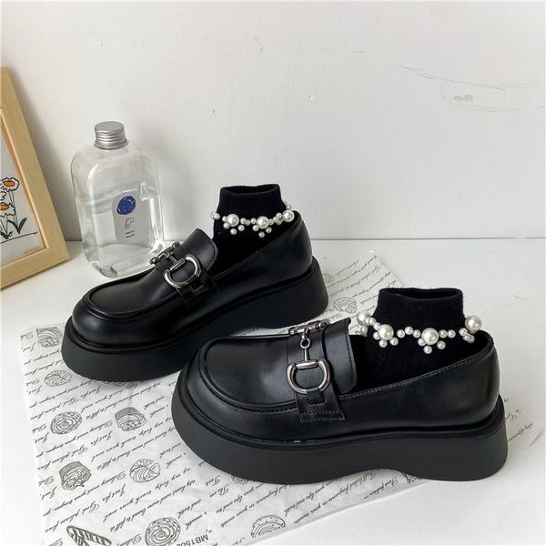 

dress shoes women retro college style british single fashion platform 2021 autumn leather all-match sapatos, Black