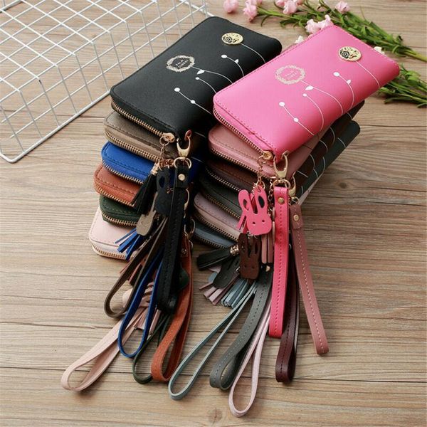 

wallets women leaves printed wallet ladies pu leather long purse phone holder card clutch fashion bag, Red;black