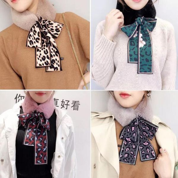 

scarves fashion fur scarf leopard print women winter skinny silk female neckerchief wraps, Blue;gray