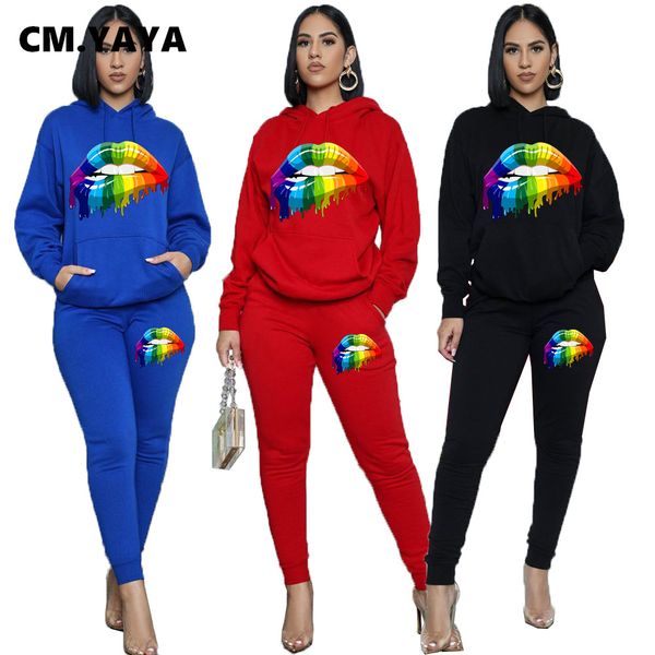 

autumn winter sport patchwok womens set mouth print hoodies pant set trasuit two piece outfit active sweatsuitby air, White