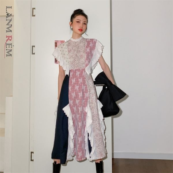 

vintage patchwork long dresses women ruffle sleeve ladies elegant dress fashion streetwear summer clothing 2d1751 210526, Black;gray