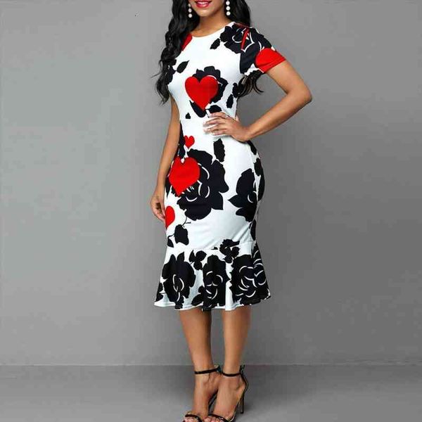 

formal bodycon dress printed ruffles women o neck short sleeve party dresses for women clothing white 5xl plus size, Black;gray