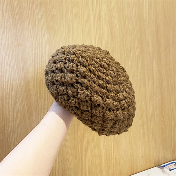 

autumn winter h knitted woolen berets for women's literature and art, Yellow