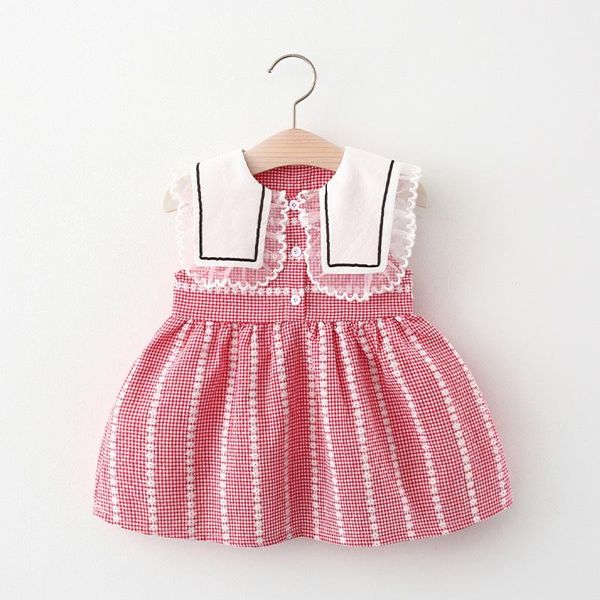 

summer wholesale baby girls lace plaid dress girl's dresses, Red;yellow