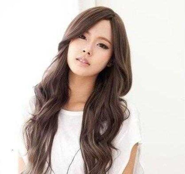 

korean long curly oblique bangs high temperature silk ffy wig, Black