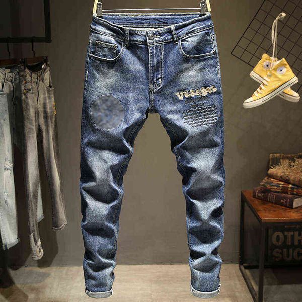 

2021 men's men's vasaki pants fashion casual embroidery jeans, Blue