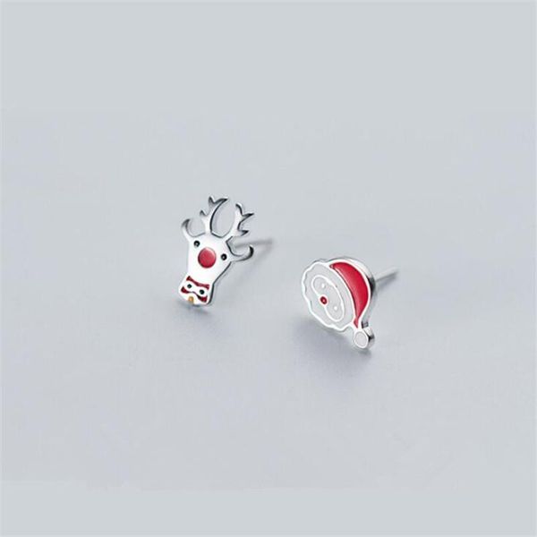 

stud arrival asymmetric personality fashion 925 sterling silver santa claus deer christmas gift women earrings se600, Golden;silver