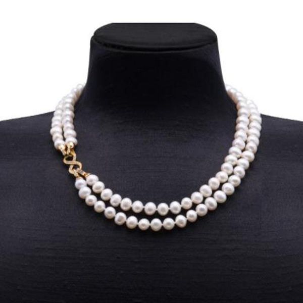

chains 9.5-10mm white freshwater pearl necklace strand with multiple-use, Silver