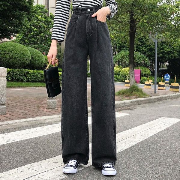 

women's jeans high waist wide leg straight loose long for women tall s  l xl, Blue