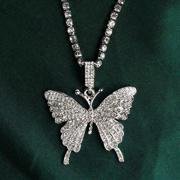 

pendant necklaces luxury sparkling full rhinestone butterfly necklace party fashion women jewelry cz stone brilliant gifts, Silver