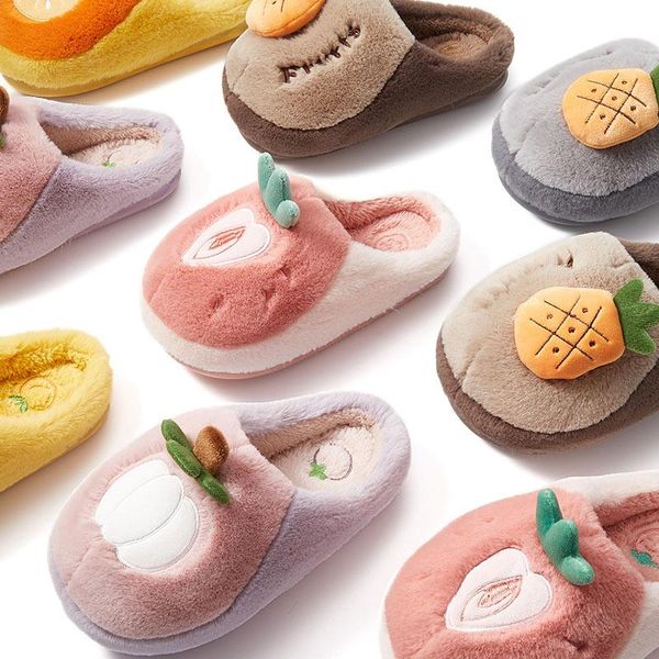 

slippers autumn and winter cartoon fruit cotton for men women indoor home warm shoes lovers, Black