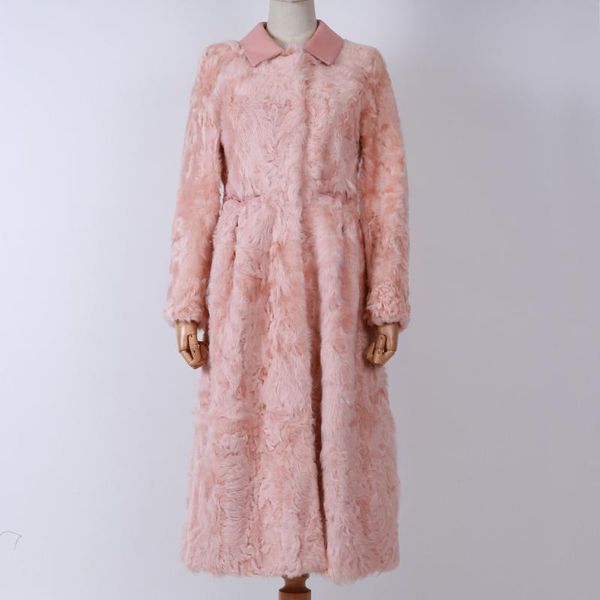 

women's fur & faux ladies real lamb coat x-long women natural outwear, Black