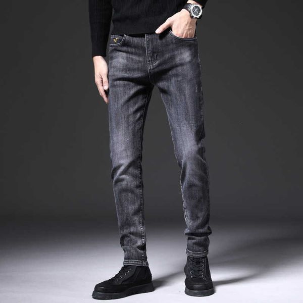 

autumn 2021 jeans korean slim fit black pants elastic friendly versatile men's wear, Blue