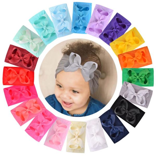 

6.3 inches cute bow infant baby girls headband nylon elastic hair bands born solid hairband headwear turban accessories, Slivery;white