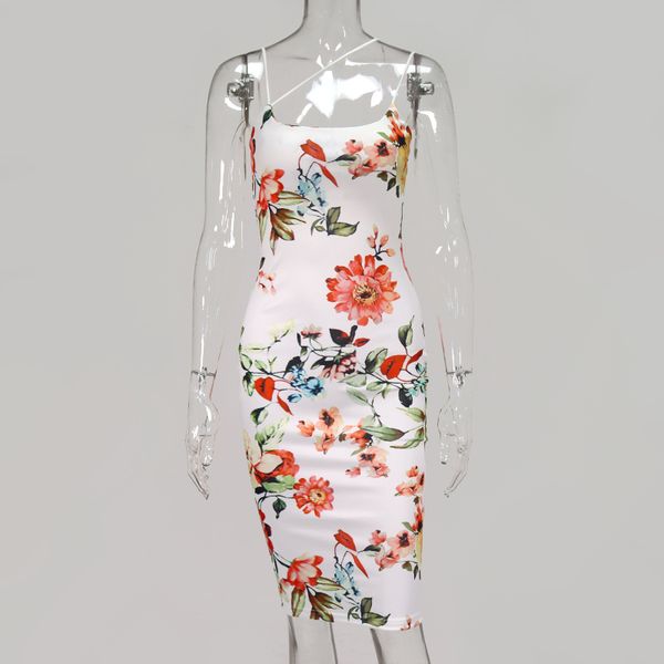 

2021newasia floral midi dress women spaghetti straps backless bodycon party dresses summer slim fit print long dress 2021 new, Black;gray