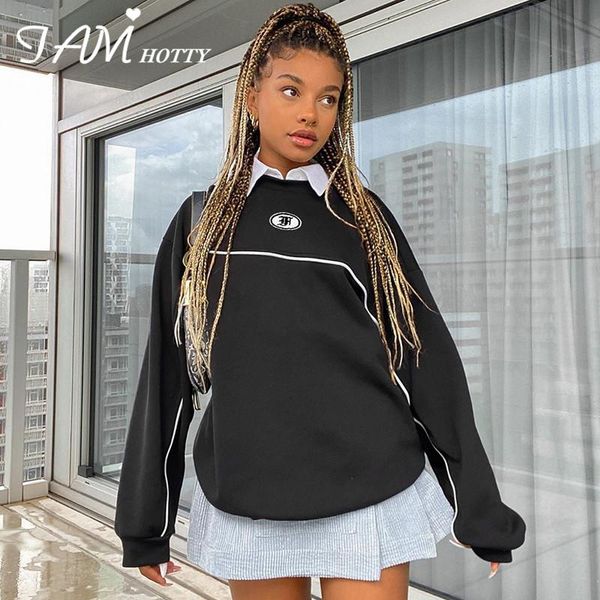 

women's hoodies & sweatshirts black striped printed oversized sweatshirt women korean style boyfriend gothic girls outwear streetwear f