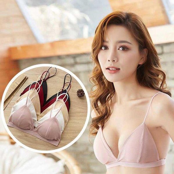 

camisoles & tanks women bras french style triangle cup thread breathable thin shoulder strap soft beauty back deep v-neck solid, Black;white