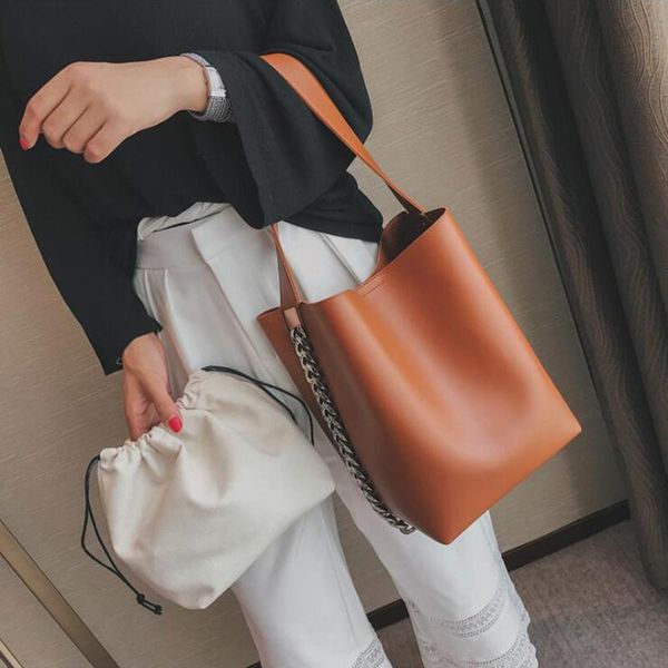 

evening bags brand design women shoulder bag large capacity chain bucket handbags quality pu leather women's totes shopping bolsa femin