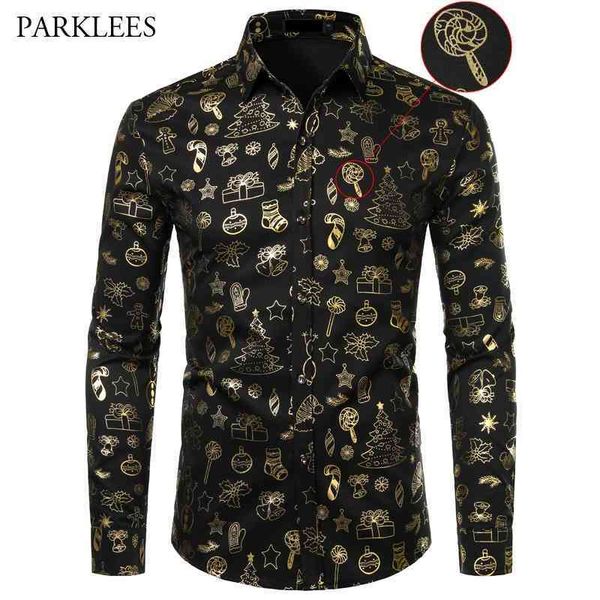 

shiny gold xmas gift bronzing shirt men fashion long sleeve casual shirts mens christmas festival party chemise homme 210522, White;black