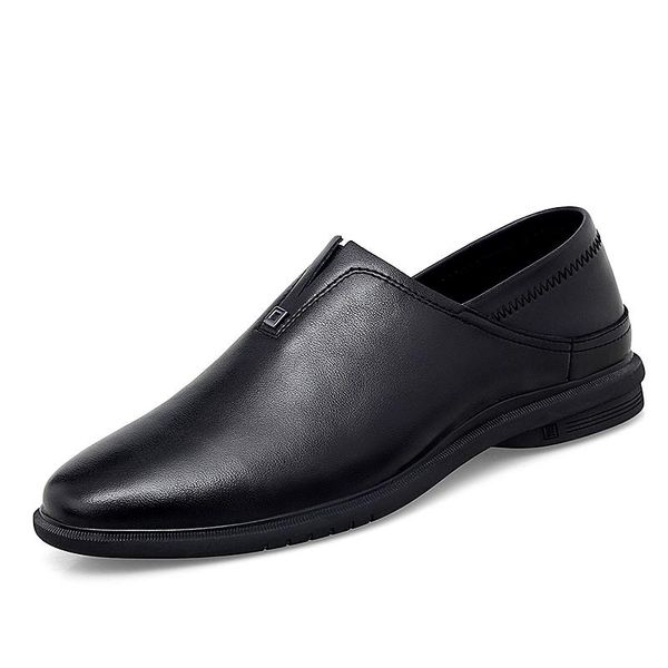 

dress shoes leather lazy overshoes driving formal wear comfortable soft flat-heel solid color four seasons casual, Black