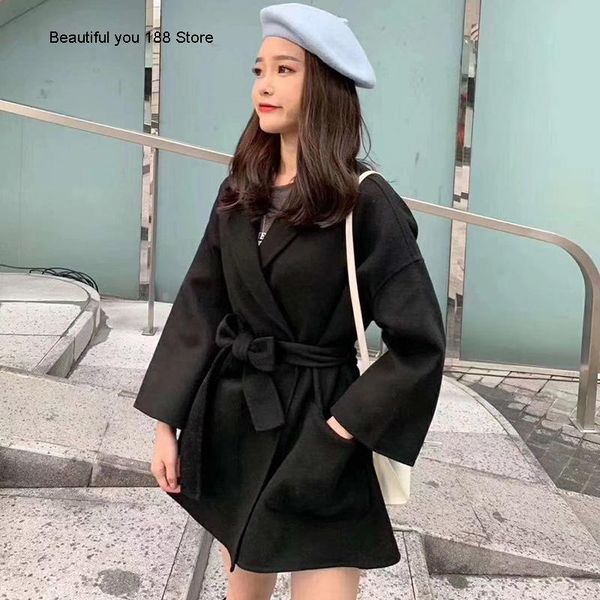 

women's wool & blends style cashmere coat for women autumn winter, Black