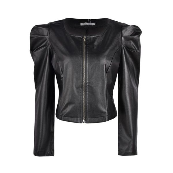 

leather lady coat jackets with zipper black faux jacket women fashion outerwear long sleeve o neck female outfit d30 women's, Black;brown