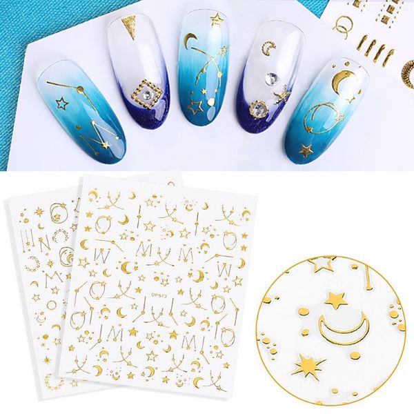 

japanese style star moon nail sticker adhesive magic gold 3d art kits