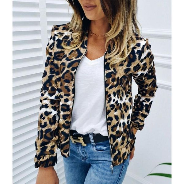 

women's jackets fashion women long sleeve leopard printed cool solid slim biker motorcycle jacket ladies soft zipper winter short coat, Black;brown