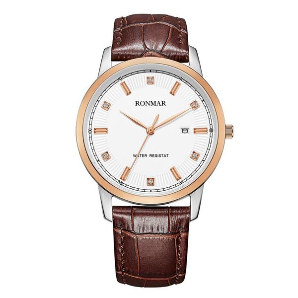 

wristwatches ronmar fashion men's watches wristwatch waterproof quartz watch leather strap male clock relogio masculino, Slivery;brown